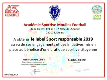 L’Académie : club « Sport responsable 2019 »
