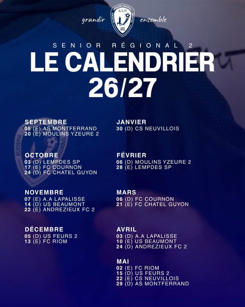 Le calendrier séniors R2 | 26/27